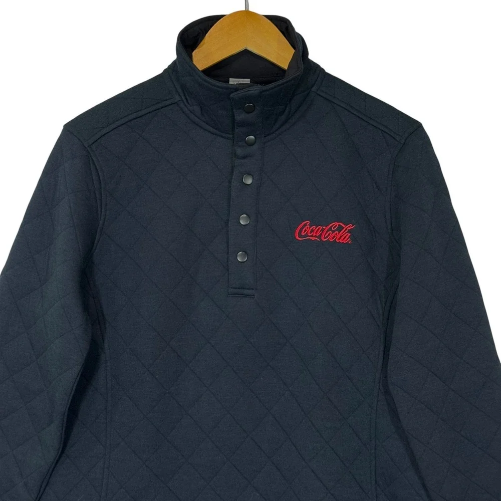 J America Pullover Mens M Black Coca-Cola Quilted Snap Mock Neck Sweater NEW